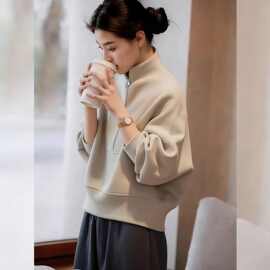 仅用于产品展示勿拍-极简风立领半拉链卫衣外套女2026早春新款宽