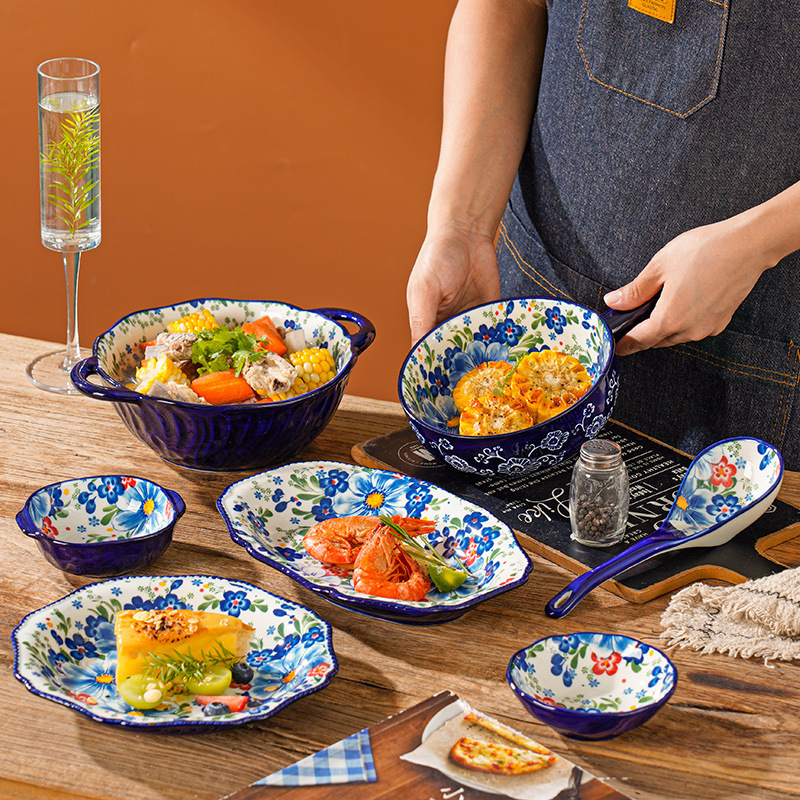 Polish Color Hand-painted Ceramic Tableware Polina Household Bowl suit High Temperature Underglaze Color Ceramic
