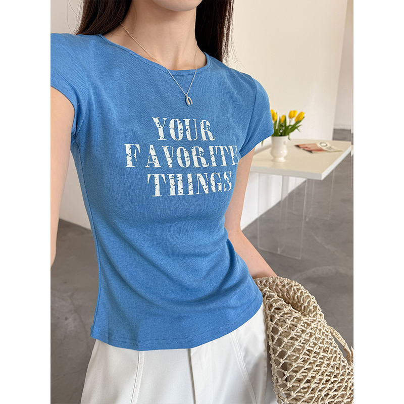 Orange Zhi Summer New Korean Style Niche Retro Hong Kong Style Simple Lettered Top 28137 High-End Design
