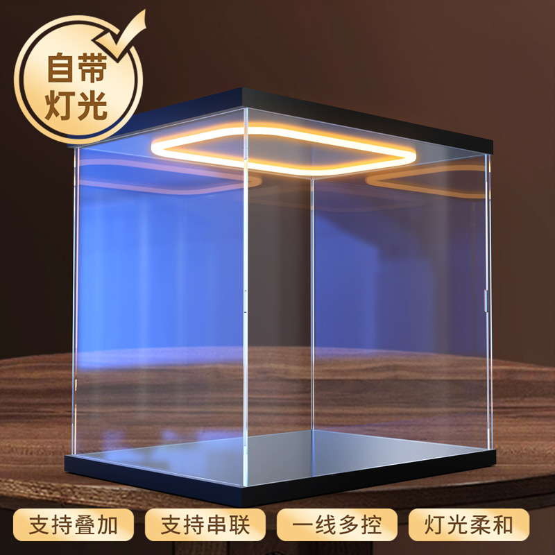 Acrylic Transparent Display Box with Light Swing Cabinet Suitable for Anime Figure Building Block Model Dust Cover Luminous Storage Box