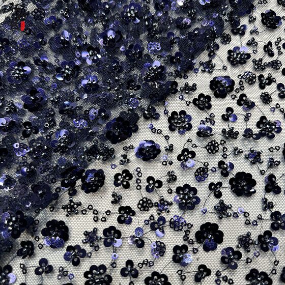 In-Stock Light Luxury Gorgeous Small Petal Bead Embroidery Mesh Fabric Wedding Dress Performance Dress Cheongsam Fabric