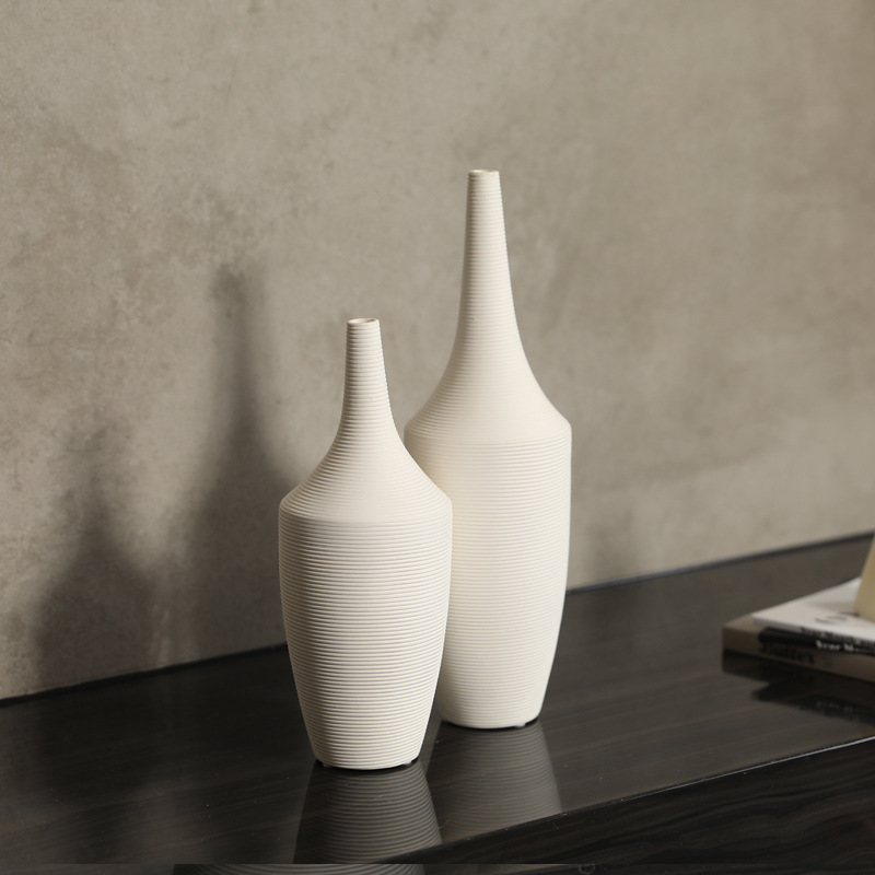 Ins blanco nórdico delgado jarrón de cerámica sala de estar flor seca flor de decoración porche ornamentos floral al por mayor