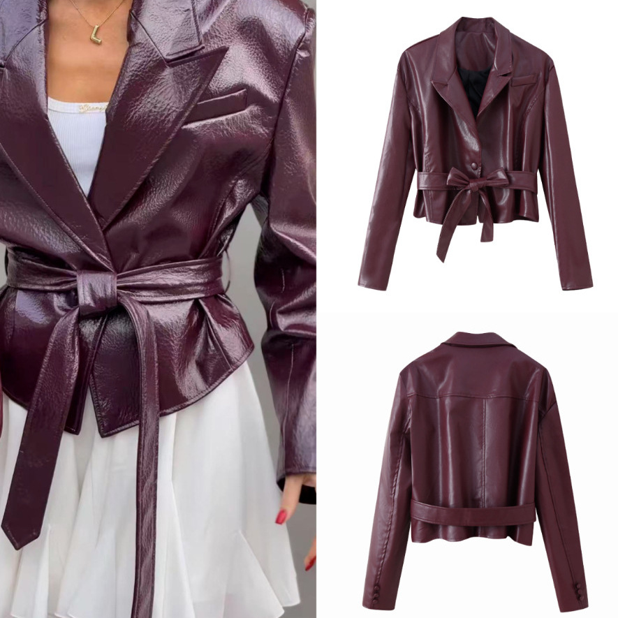 Cross-Border European and American Clothing, Aliexpress's Popular Retro Distressed Fashion Lapel Faux Leather Jacket