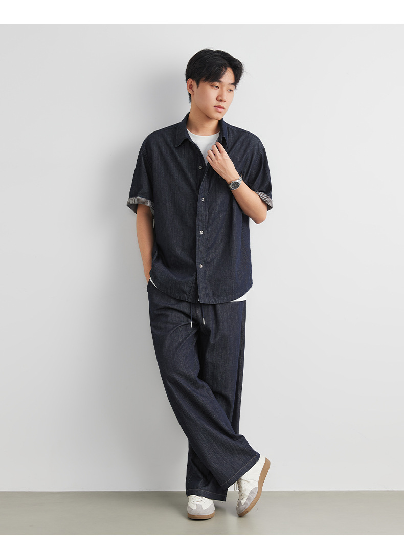 Bộ vest denim nam hai mảnh áo sơ mi dài tay quần dài — màu sắc chi tiết 5
