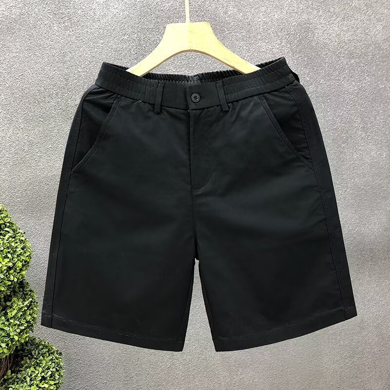 Pantalones de cinco puntos de la marca de moda de estilo fino de verano, pantalones cortos para estudiantes masculinos, pantalones rectos, pantalones casuales de todo fósforo, negro transpirable