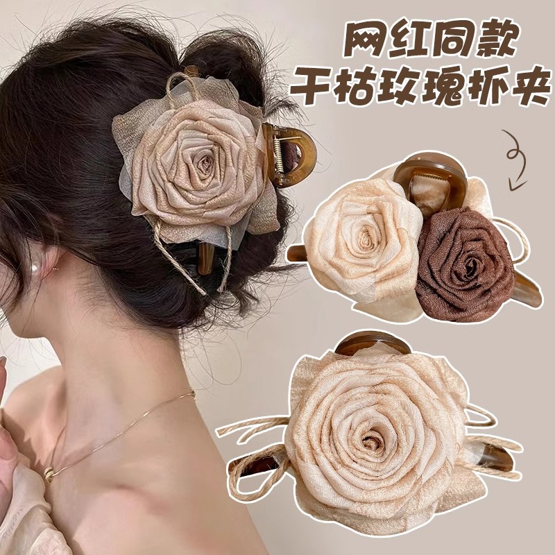 Nuevo estilo chino rosa seca agarrar clip cabello flores detrás de la cabeza gran agarrar tarjeta de cabello al por mayor