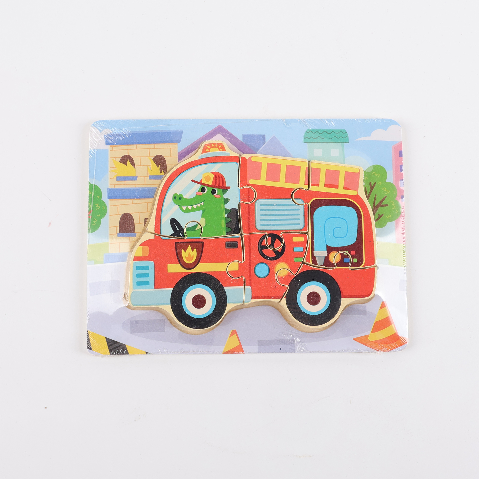 Puzzle de madera plano pequeño puzzle infantil juguetes de dibujos animados animales de tráfico cognitivo bloque al por mayor