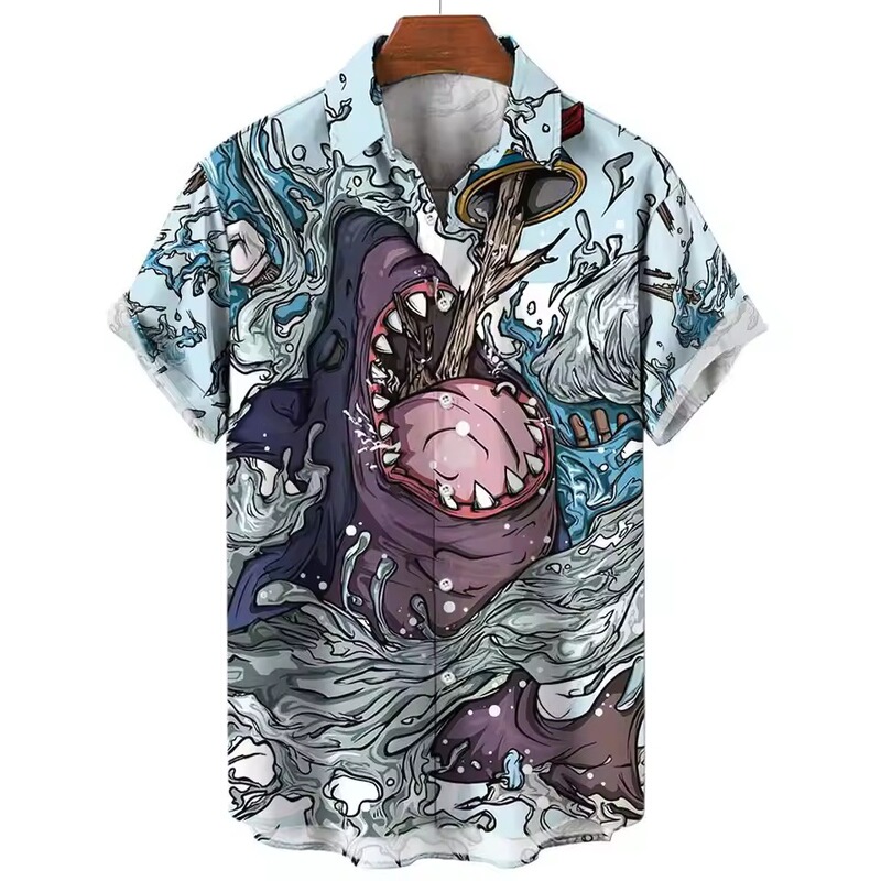 2025 Shark 3D Print Casual Short Sleeve Animal Men's Shirt Summer Shirt Clothing Hawaiian Shirt