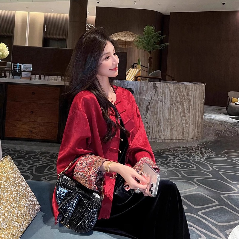 红色新中式国风外套女春秋季新款高级感唐装高端盘扣时尚上衣|undefined
