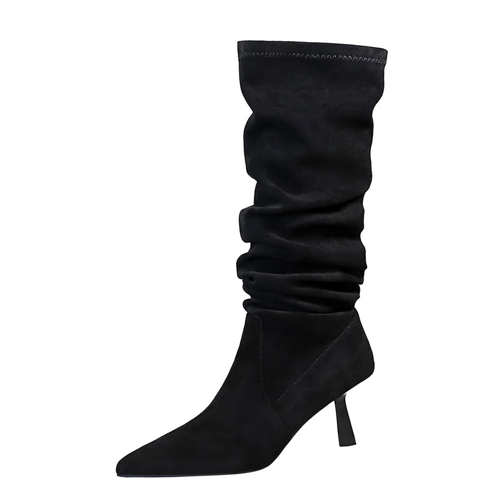 Overknee laarzen met naaldhak voor dames met geplooid design_voghion.com