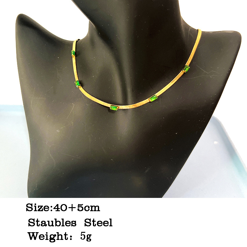 Fashion Rectangle Titanium Steel Plating Inlay Zircon Necklace 1 Piece