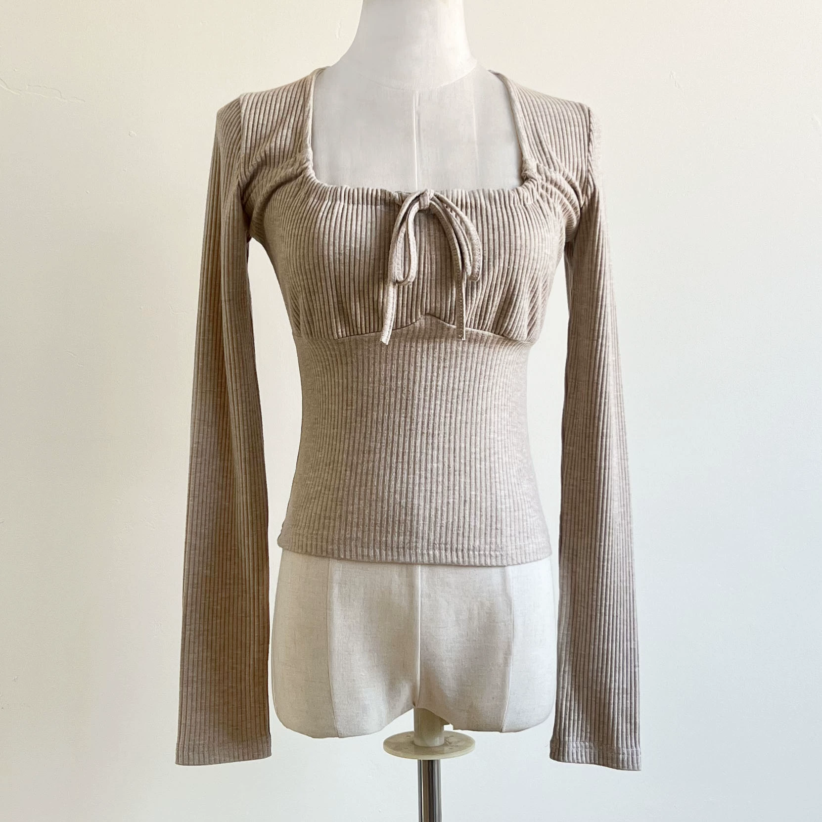 Autumn cute long-sleeve, drawstring, square neckline