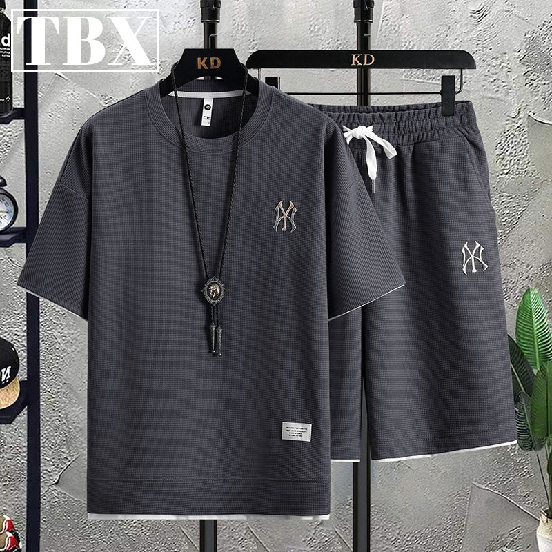 Men's short-sleeved ice silk suit, 2024 men's summer shorts, 2023 new style ice silk short men's summer thin suit
