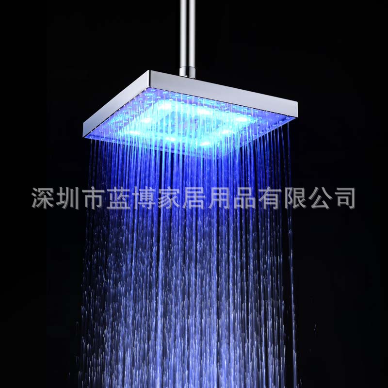 8 pulgadas de color cambiante aerosol superior ABS cuadrado LED superior spray colorido/temperatura sensible a la ducha de tres colores spray superior 8030-C1
