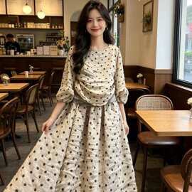 苎麻波点女夏新款波点里衬中国风复古半身裙长裙休闲裙子2751