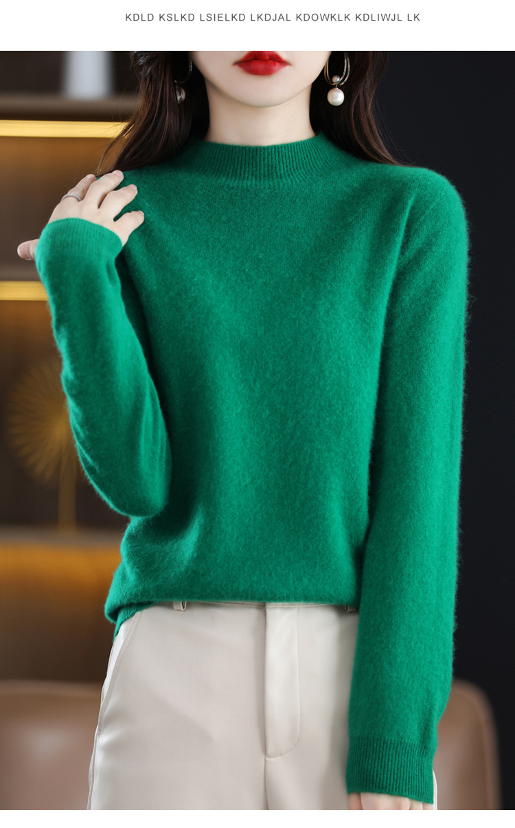 2022 Autumn and winter Cashmere sweater for women, semi-high collar, slimming, pullover, solid color 100 long-sleeved knitted base wool sweater pic 33
