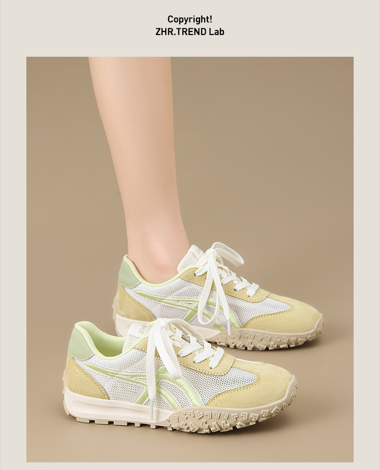 Giày sneaker nữ Agan lưới thoáng khí da heo đế mềm siêu nhẹ — AK225E vàng be chi tiết 21
