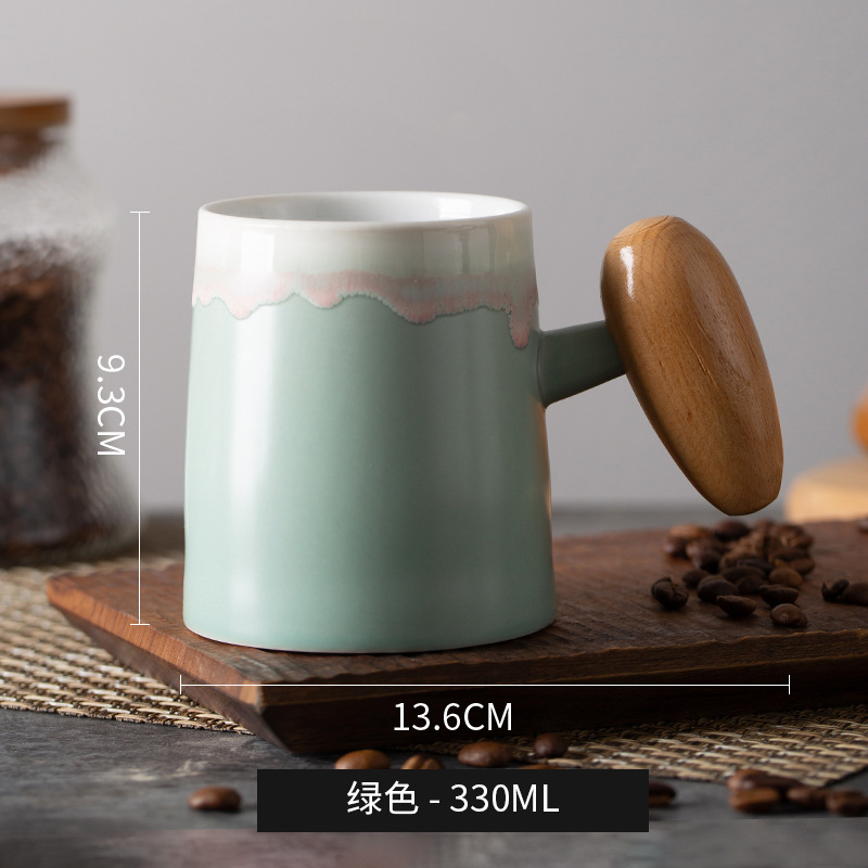 Taza de café con asa de madera retro minimalista nórdico, microondas de cerámica, taza de desayuno, taza de leche, taza, par de tazas