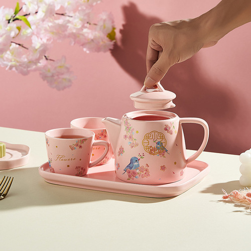 Instagram pastel cherry blossom tea pot, Starbucks style, as you wish tea pot, Valentine's Day romantic tea set, gift for home use