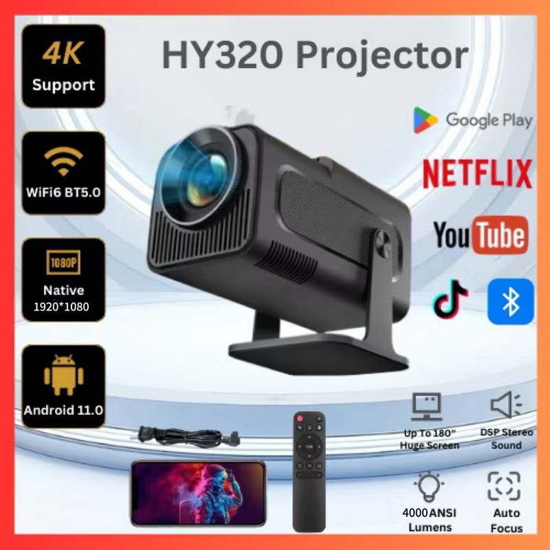 Cross-Border Genuine Hy 320 Real 300 Lumens Small Short-Focus Overseas Projector Mobile Screen Projection for Home Bedroom