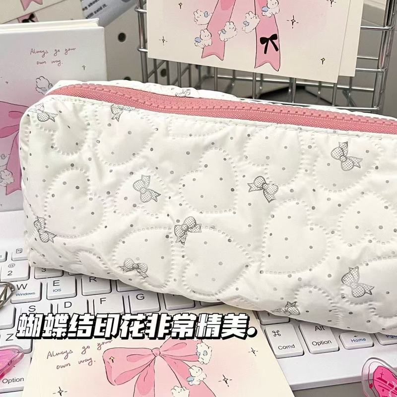新しい蝶結びミルクふふ鉛筆バッグイン高価値大容量女の子かわいい学生文具収納袋|undefined