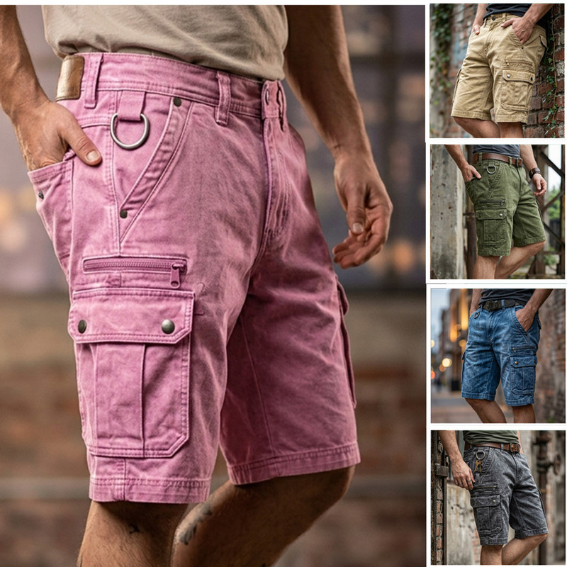 European Men's Denim Shorts Amazon Casual Washed Pants Independent Site European Size in Stock Multi-Pocket