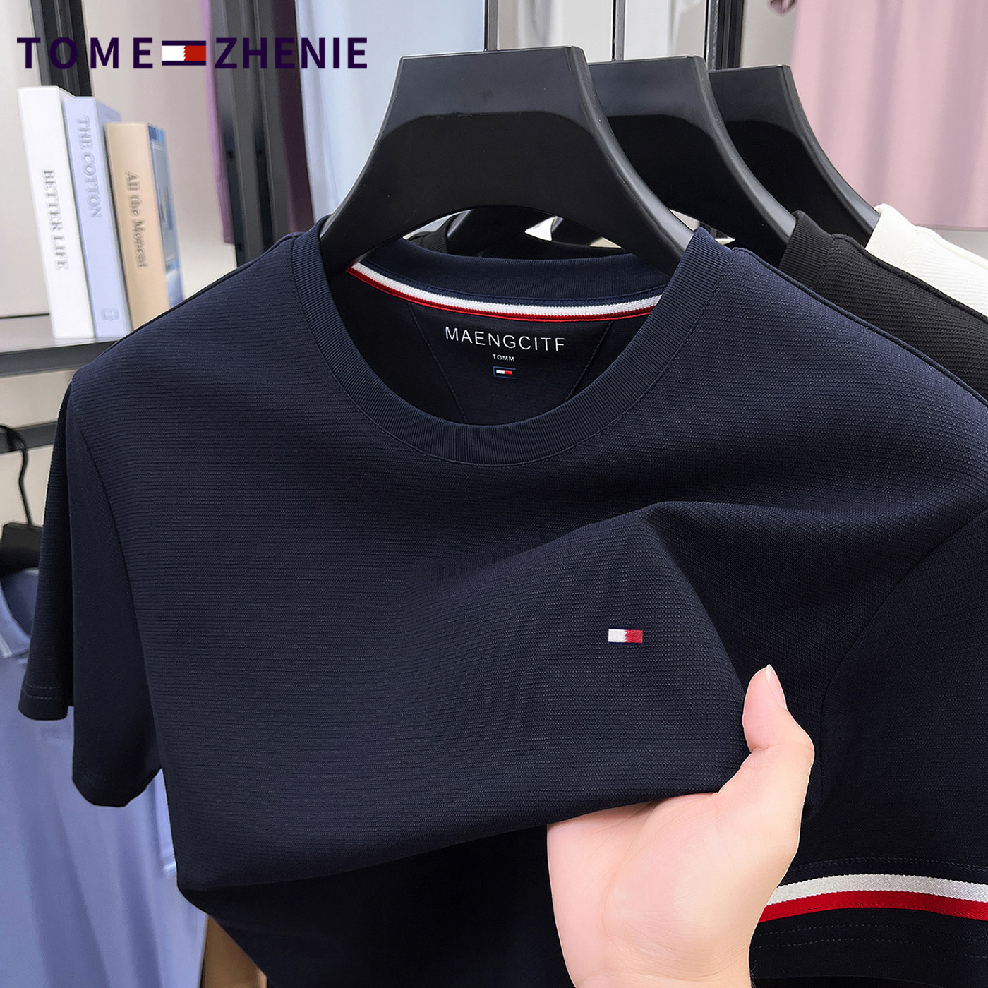 【Direct from Store】Tommy Round-Neck Short-Sleeve T-Shirt for Men, New Summer Casual Long-Staple Cotton Tee Shirt Top