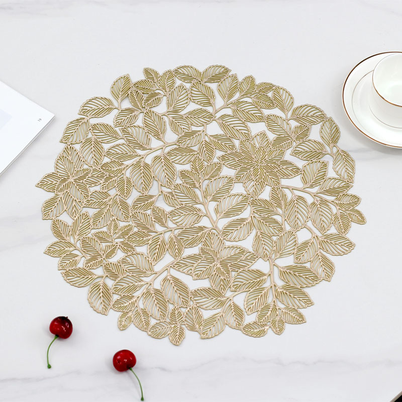 Round pvc placemat creative waterproof oil-proof anti-scald insulation mat hollow decorative mat leaf placemat wholesale