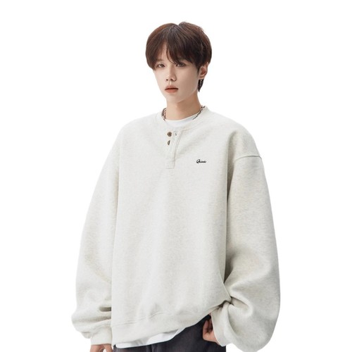 American-style embroidery Henry collar hoodie for men and women, winter loose warm and thick coat, youthful casual long-sleeved top