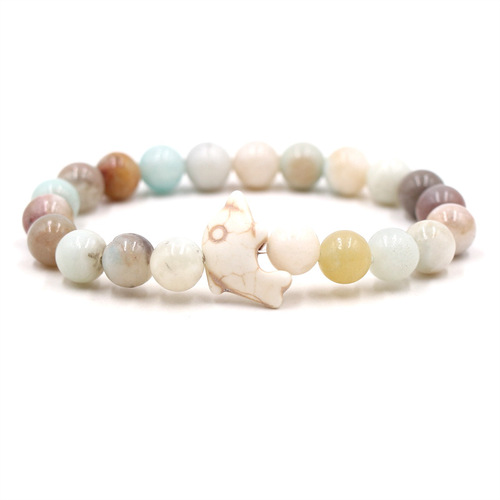 Foreign Trade Amazon Cross-Border Black Matte Green Amazonite Bracelet Fashion Men and Women Dolphin Elastic Couple Bracelet Wholesale