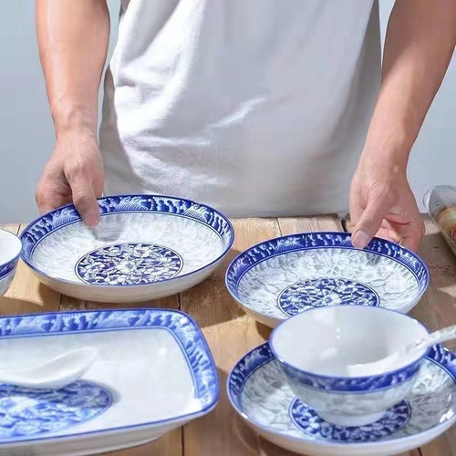 景德镇青花瓷全套餐具陶瓷盘子家用吃饭碗商用大汤碗饭店专用餐盘
