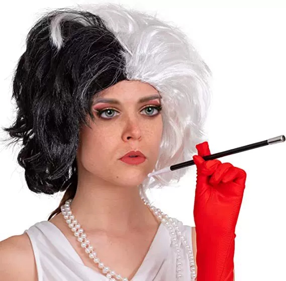 跨境热销假发 黑白双色短发阴阳发双拼假发cos假发化纤假发全头套