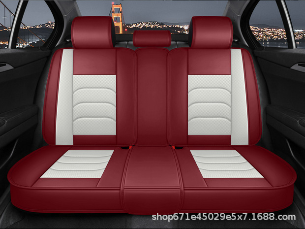 Four-Season Universal Car Seat Cover, Car Seat Cushion, Nappa Leather Fully Enclosed Seat Cushion, Perforated, Breathable and Wear-Resistant, Five Seats