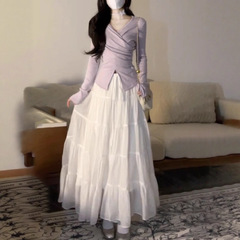 法式紫色长袖连衣裙子女秋季2025新款小个子温柔穿搭气质套装长裙