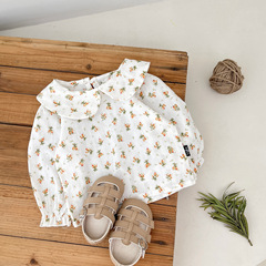 Ins赤ちゃん服女赤ちゃん長袖tシャツ秋装子供子供子供襟ボトムシャツ赤ちゃん砕花tシャツ上着
