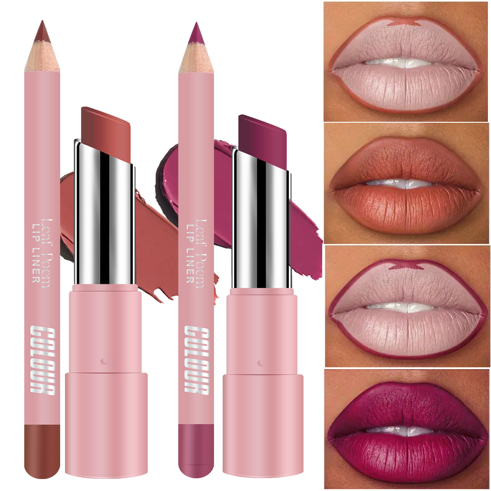 Suministro transfronterizo de Europa y América mat lipstick un conjunto completo de dos en uno de color desnudo frijol velvet lápiz de lápiz labial set lipstick