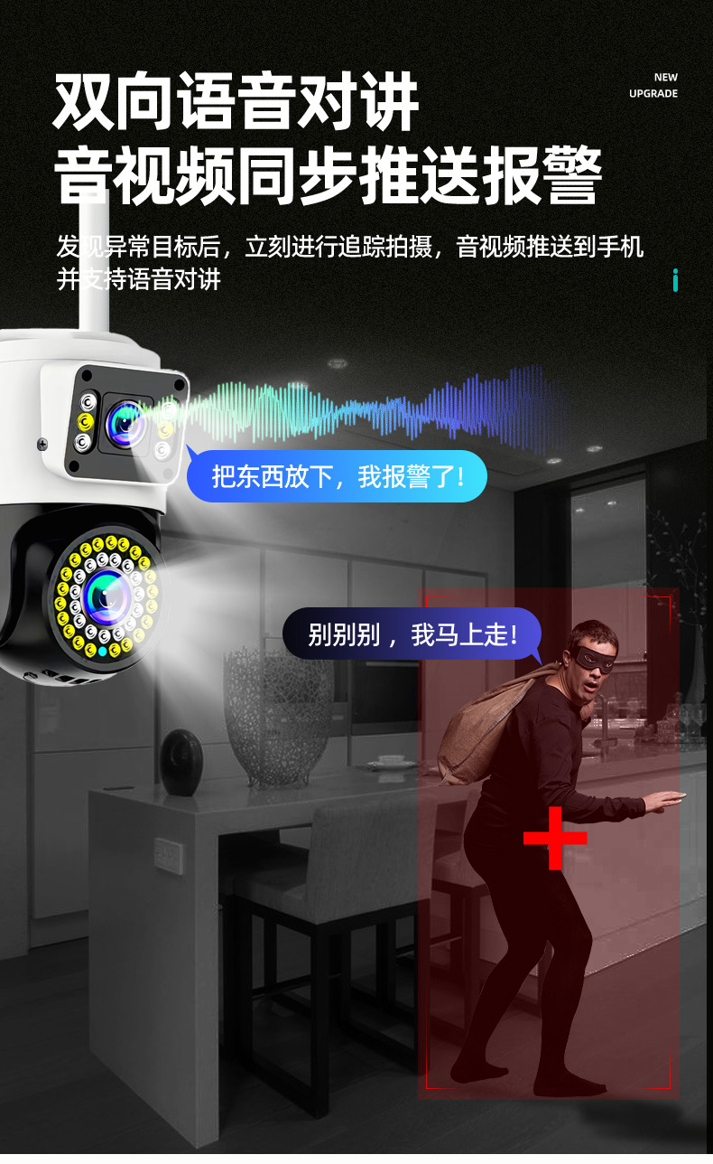 睿威仕 画中画无线监控摄像头360度全景旋转室外防水球机WiFi 高