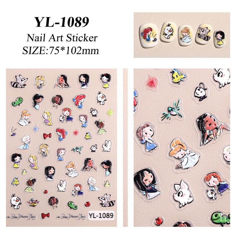 New Abstract Painted Cartoon Disney Princess 3D Relief Nail Stickers Cute Nail Cup Decoration Stickers