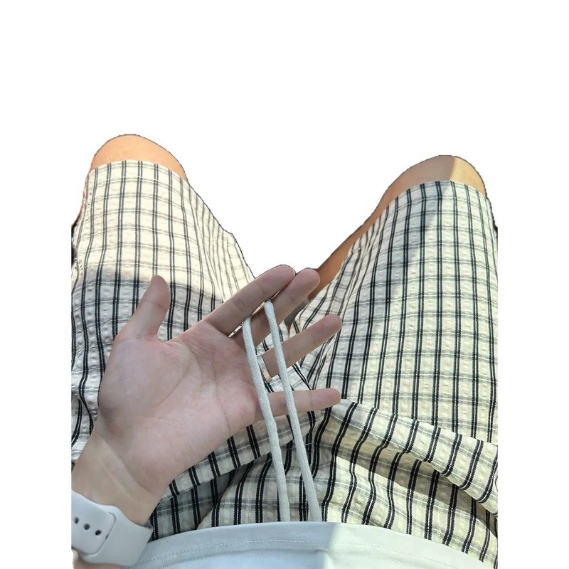 夏の新作チェック柄ショートパンツ メンズ 薄手 パッチワーク ストレートパンツ カジュアル 半袖 ワイドレッグ 五分丈パンツ ワークウェア|undefined