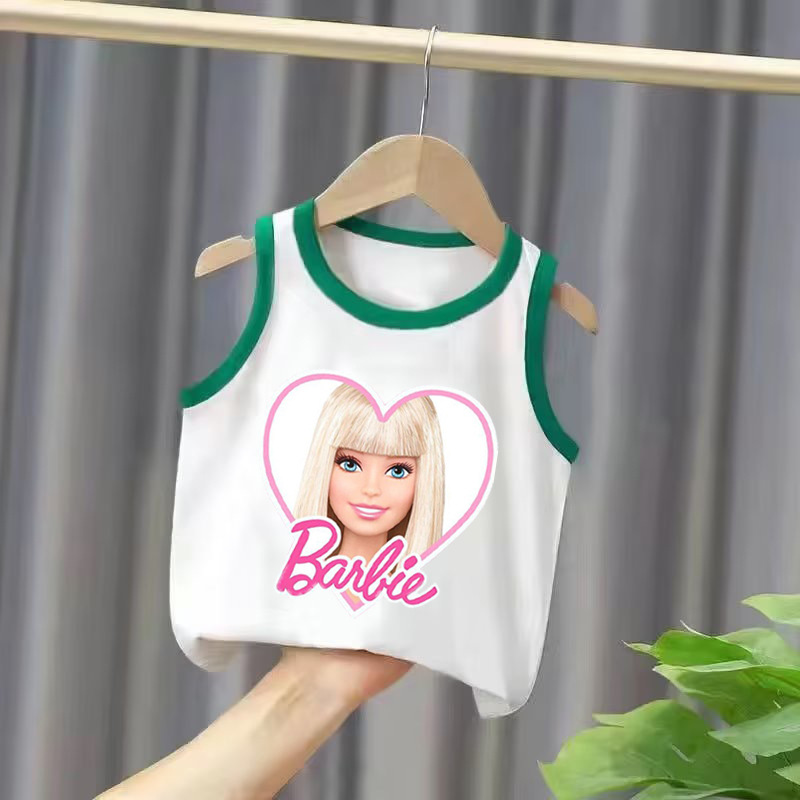 Bestselling Barbie Cartoon Pattern Children's Apparel for Older Children, Sleeveless Backless Top, Summer Style, Dropshipping One Piece