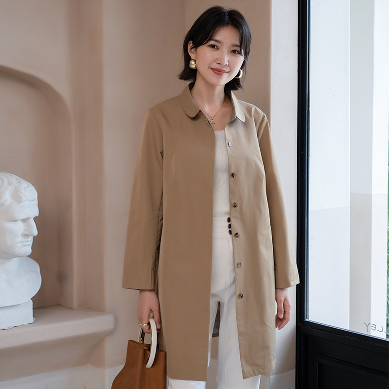 YUN韫中长款风衣外套女宽松通勤春秋简约单排扣休闲百搭翻领外套|undefined
