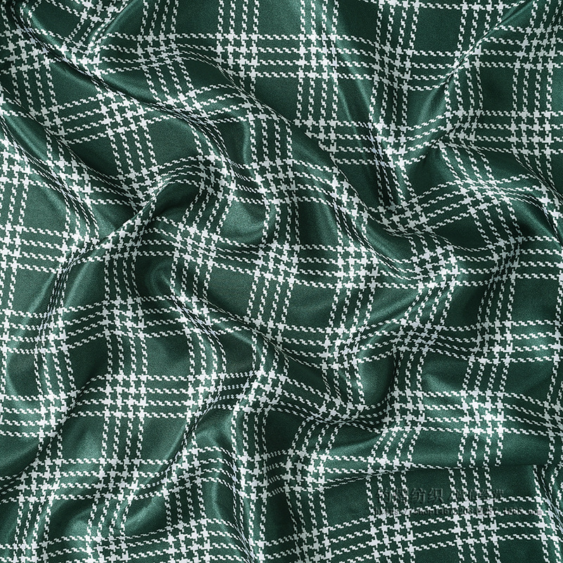 Tela impresa a cuadrícula de seda en stock vestido bufandas de seda joyas de toque de cabeza seda brillante tela de seda a rejilla