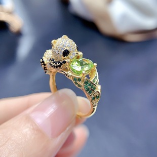 New natural olivine ring S925 silver inlaid main stone 6*8mm Joker net red explosions women's jewelry wholesale