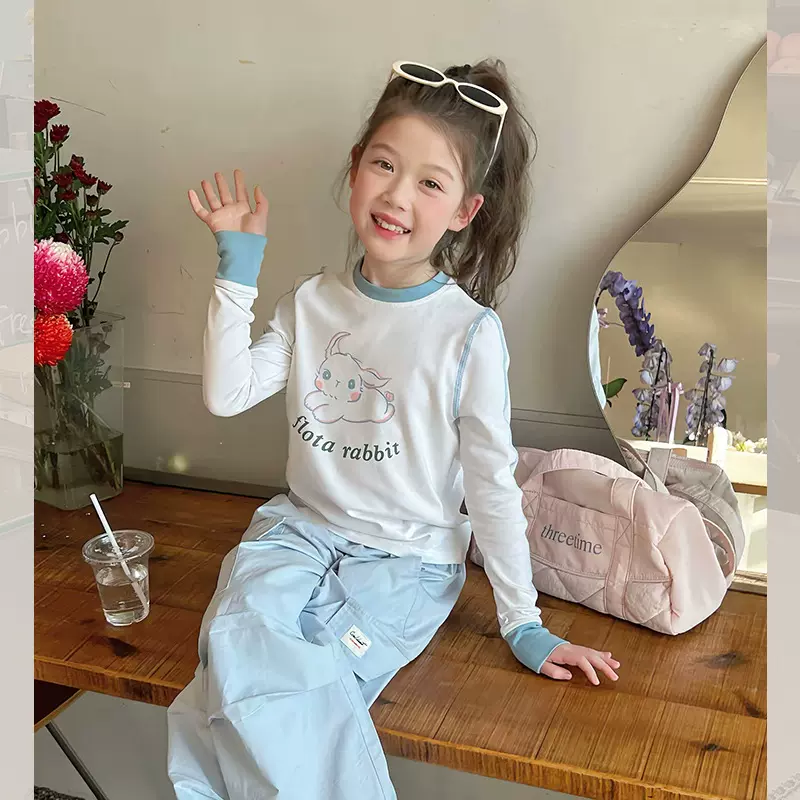 儿童短装修身白t恤女童洋气长袖内搭打底衫大童上衣2025春装新款