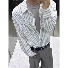 高智感潮流条纹长袖衬衫男士2025年新款韩系休闲衬衣复古百搭上衣
