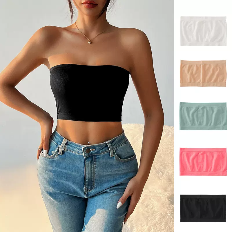 跨境专供temu爆款TK热销一字围抹胸无缝无肩带内衣裹胸女士背心