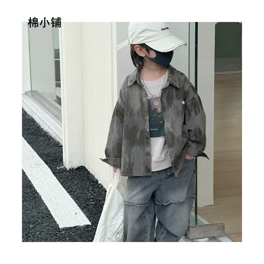 棉小铺长袖衬衣2025宝宝秋季新款上衣棉小铺男童扎染牛仔衬衫洋气