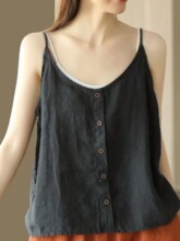 C 37202 Cotton Linen Button Decor Summer Top �����������