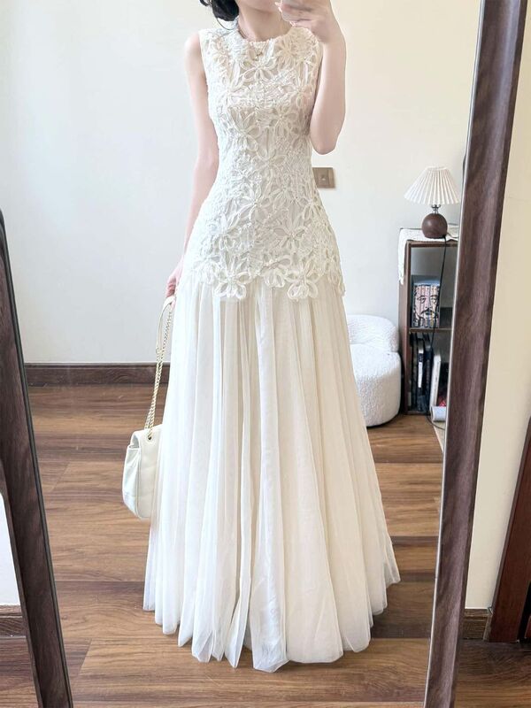 New Style Vest Dress for Women, French High-End Socialite Party Birthday Dress, Heavy-Duty Patchwork Holiday Long Dress