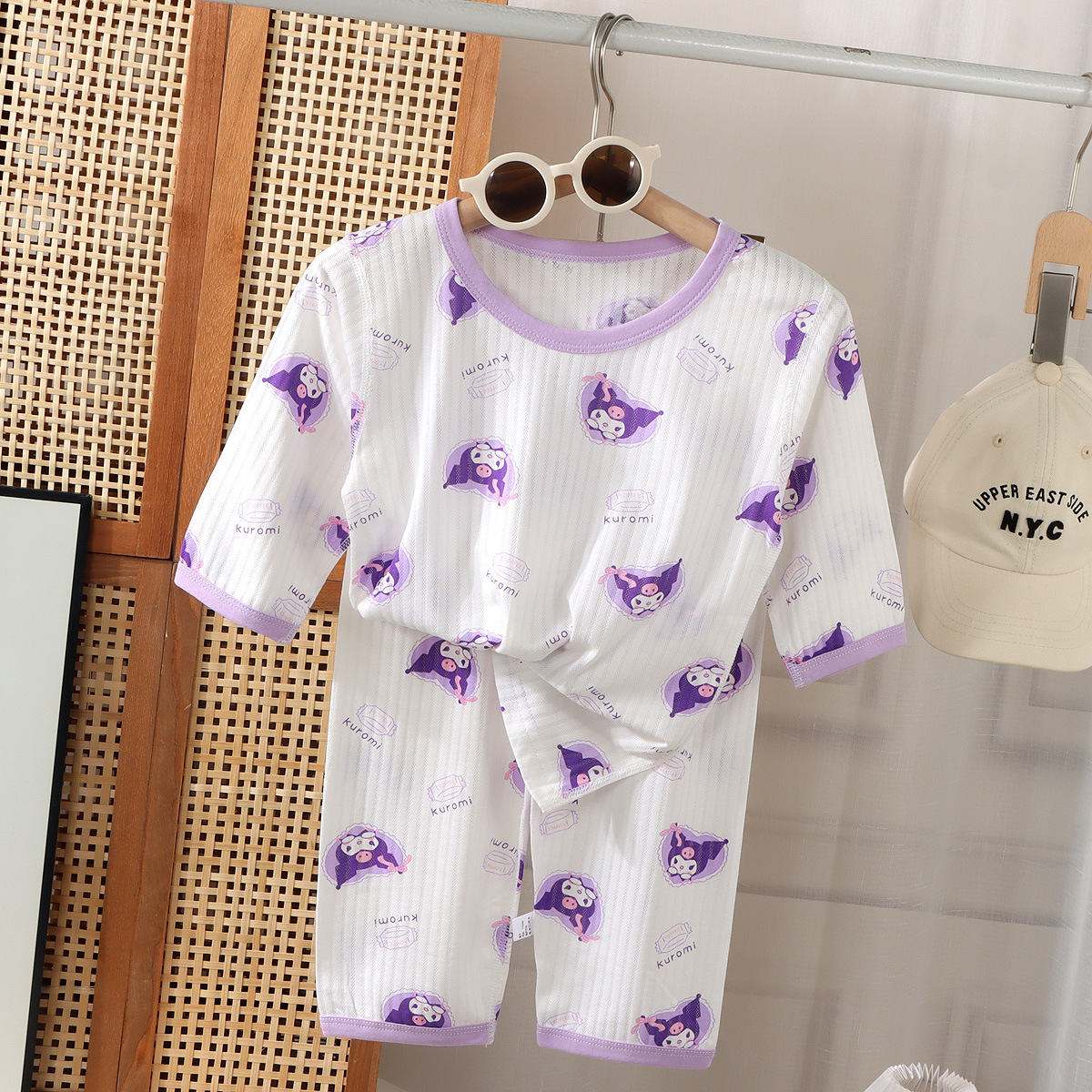 Pijamas para niños de verano de manga delgada de tres cuartos de dibujos animados para Niñas Ropa Para el hogar traje de bebé de manga corta ropa de aire acondicionado traje de verano